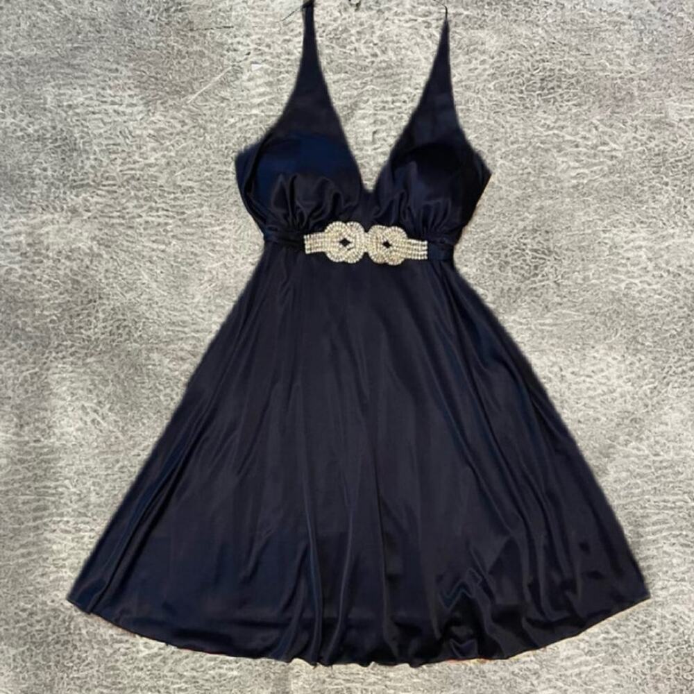Vintage Onyx Embellished Halter Mini Dress